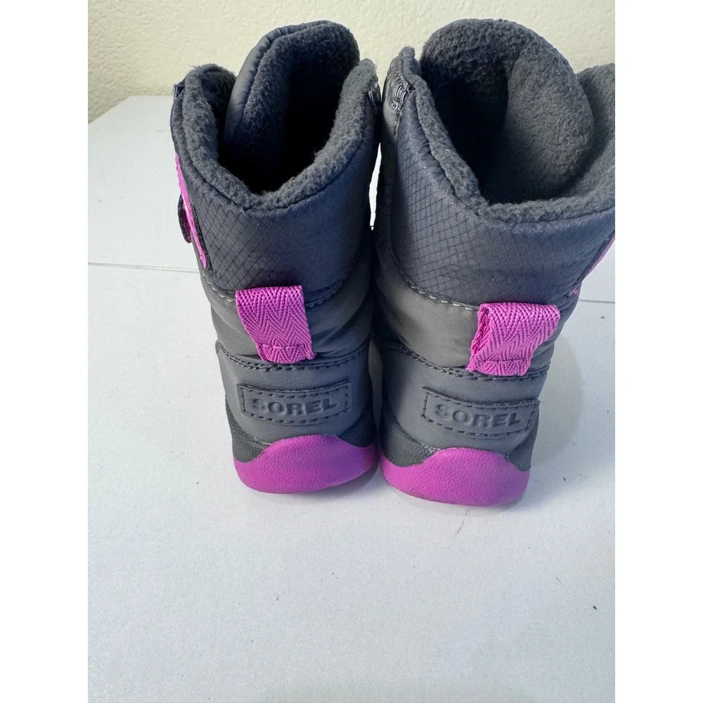 Sorel Whitney II Strap Waterproof Snow Boots Kids Size‎ 5 Grey Pink Insulated